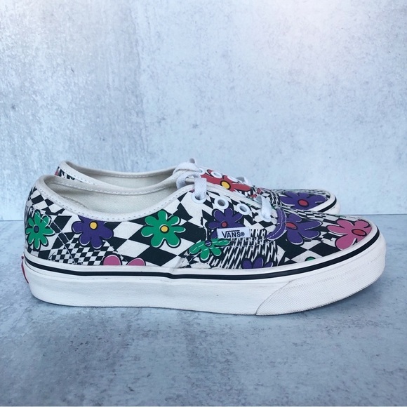 Vans Off The Wall Floral Checkerboard Lace Up Unisex Shoes Size 7 - Picture 2 of 12